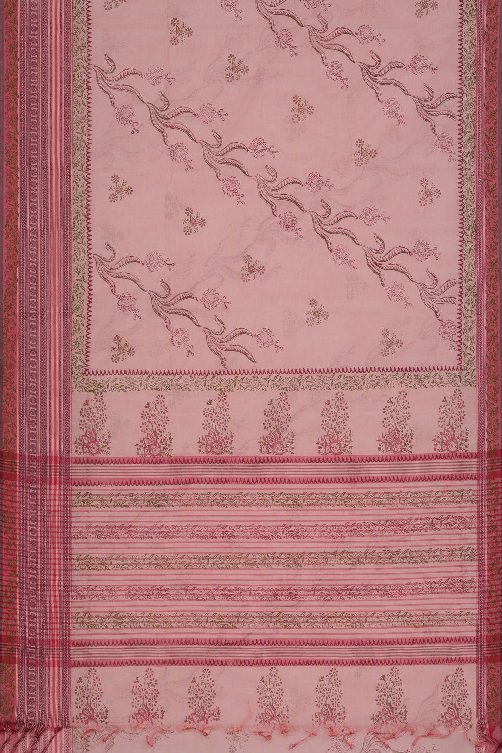Hand block printed cotton saree