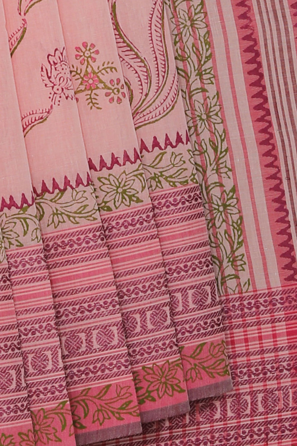 Hand block printed cotton saree