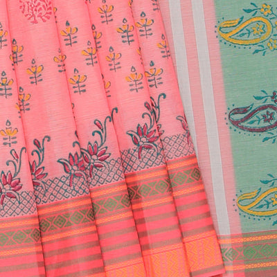 Hand block printed cotton saree