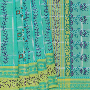 Hand block printed cotton saree