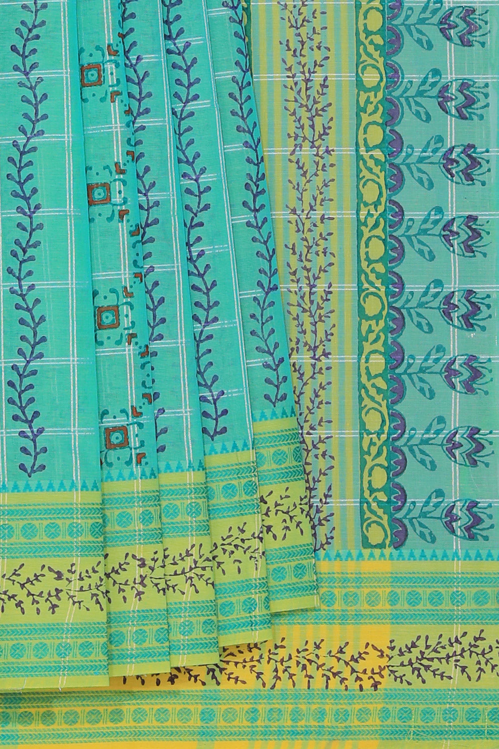 Hand block printed cotton saree