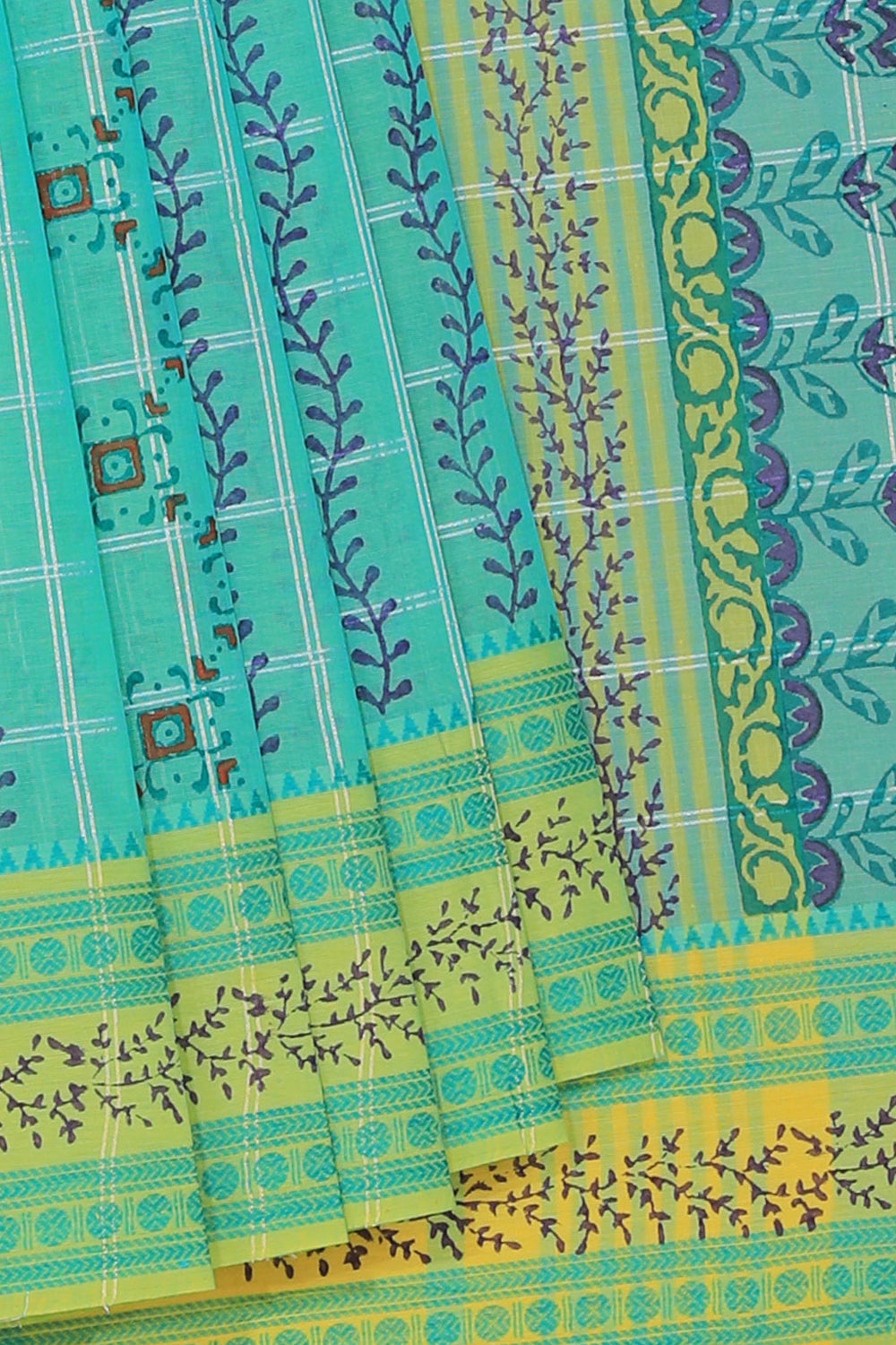 Hand block printed cotton saree