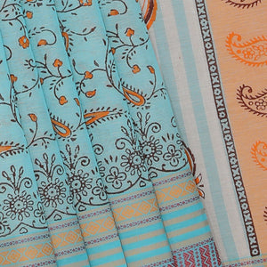 Hand block printed cotton saree