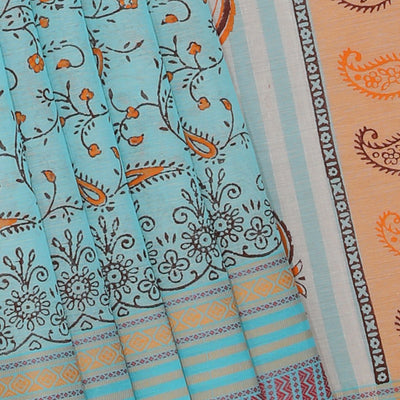 Hand block printed cotton saree