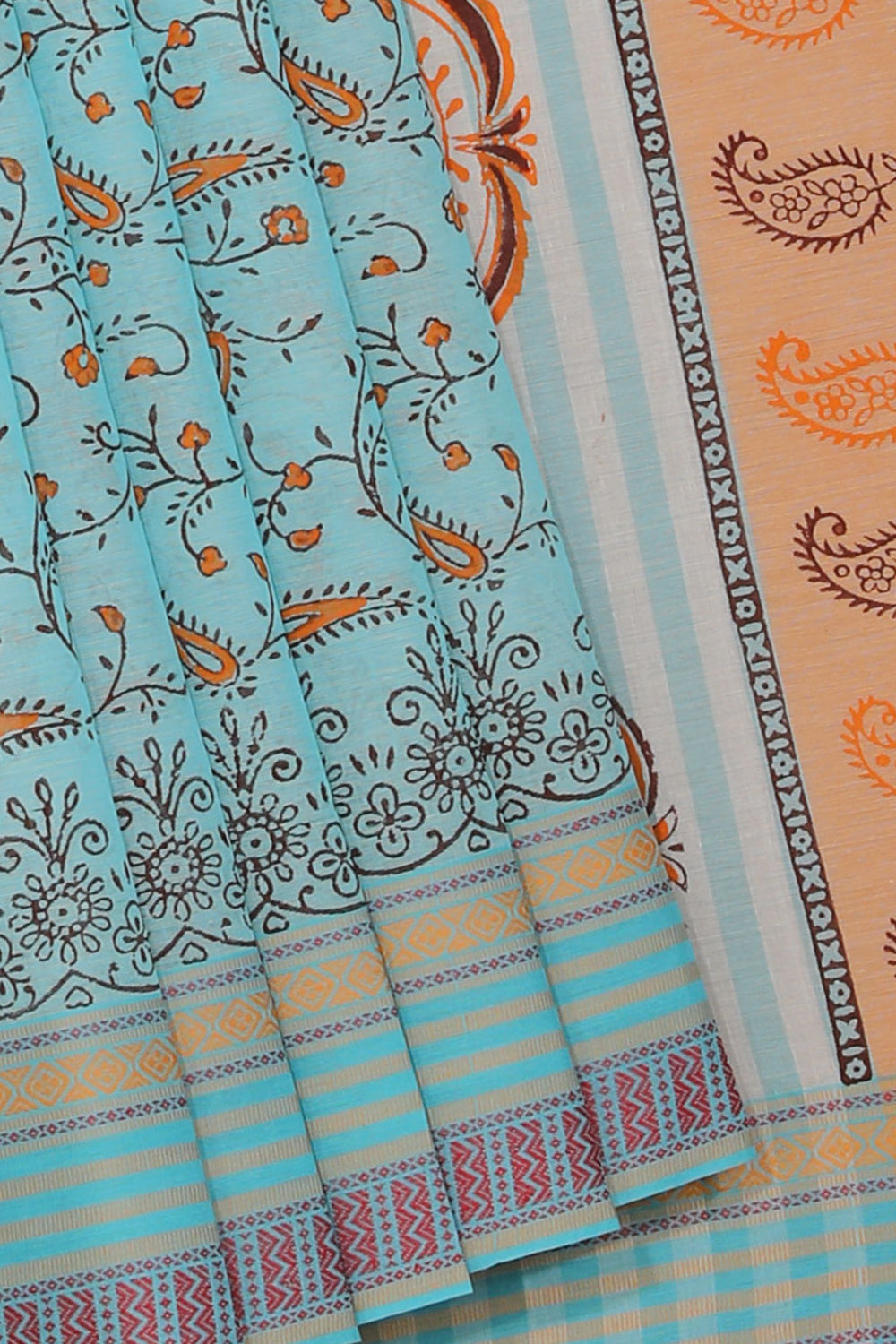 Hand block printed cotton saree