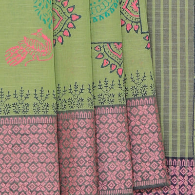 Hand block printed cotton saree