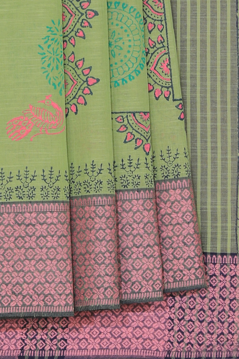 Hand block printed cotton saree