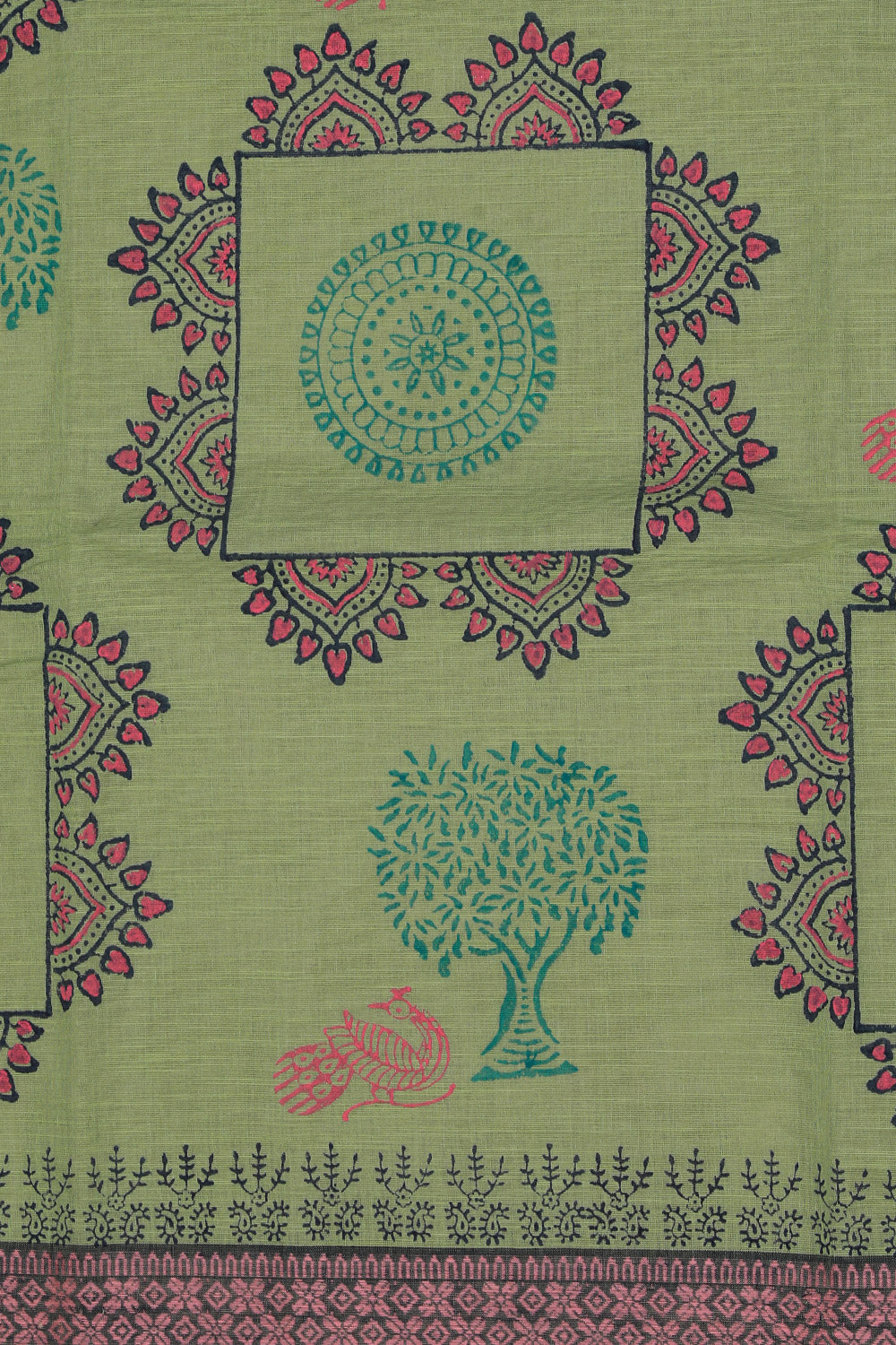 Hand block printed cotton saree