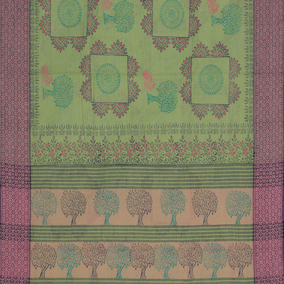 Hand block printed cotton saree