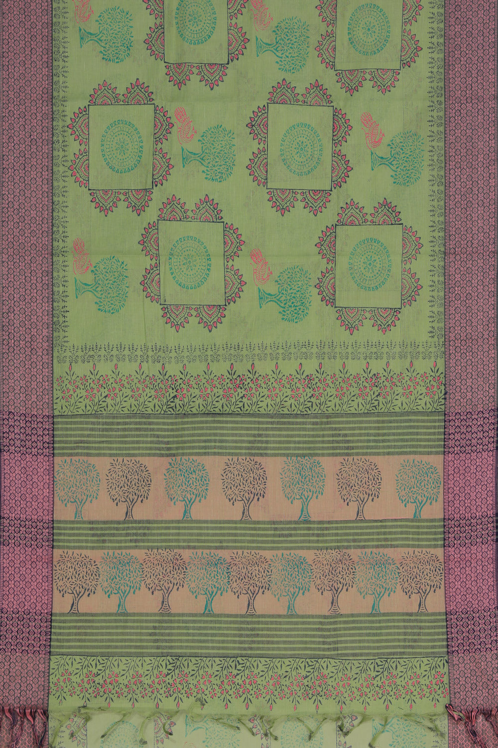 Hand block printed cotton saree