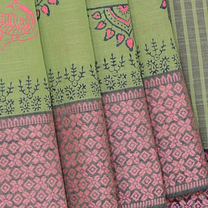 Hand block printed cotton saree