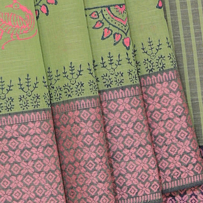 Hand block printed cotton saree