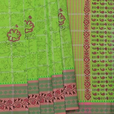Hand block printed cotton saree
