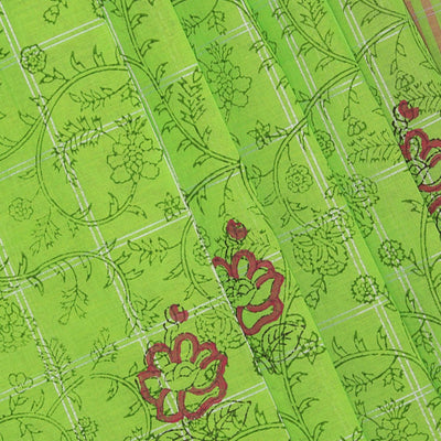 Hand block printed cotton saree