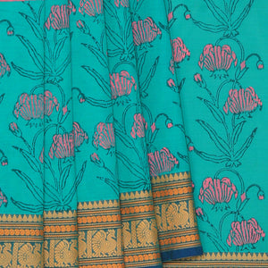 Hand block printed cotton saree