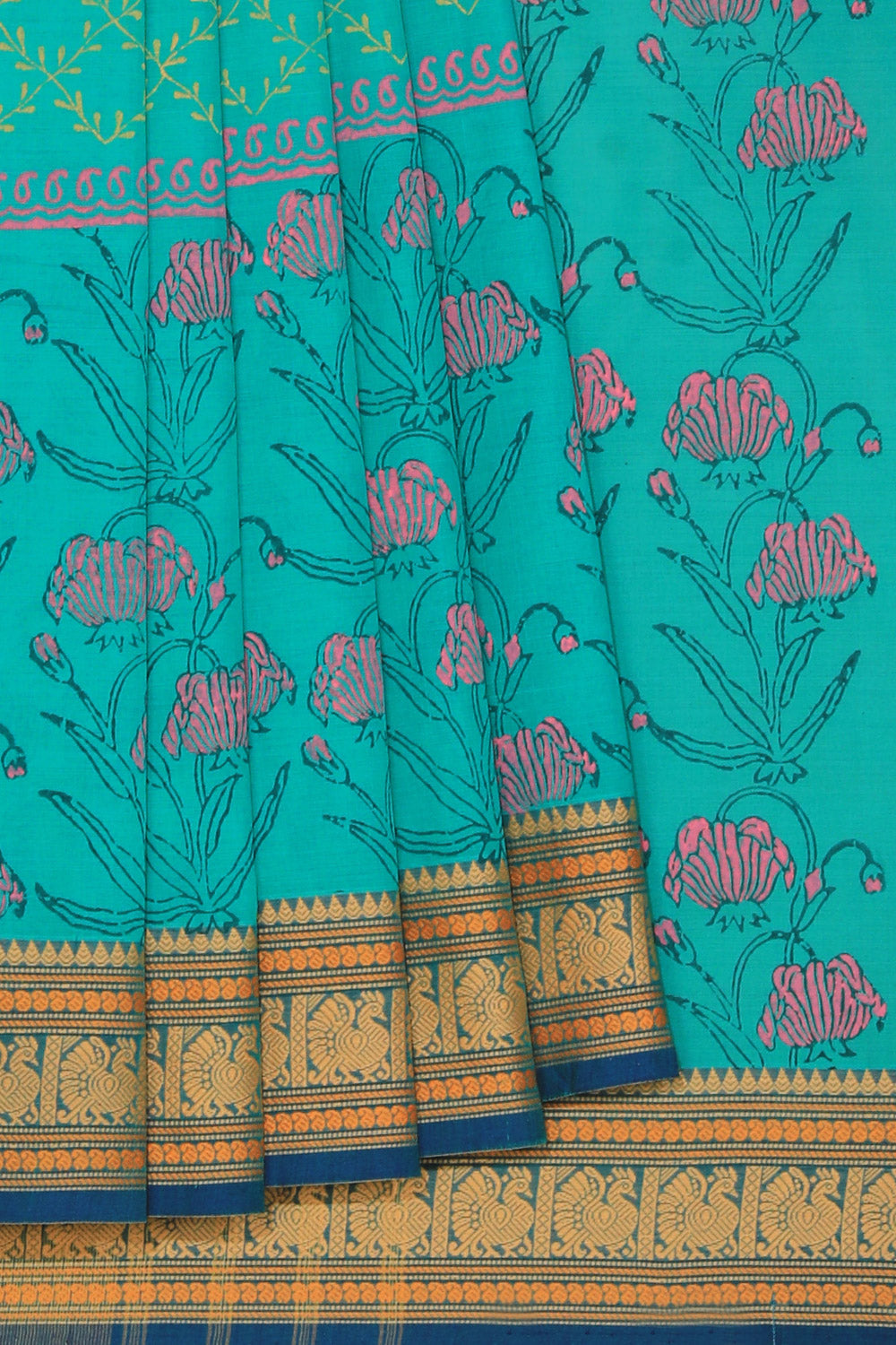 Hand block printed cotton saree