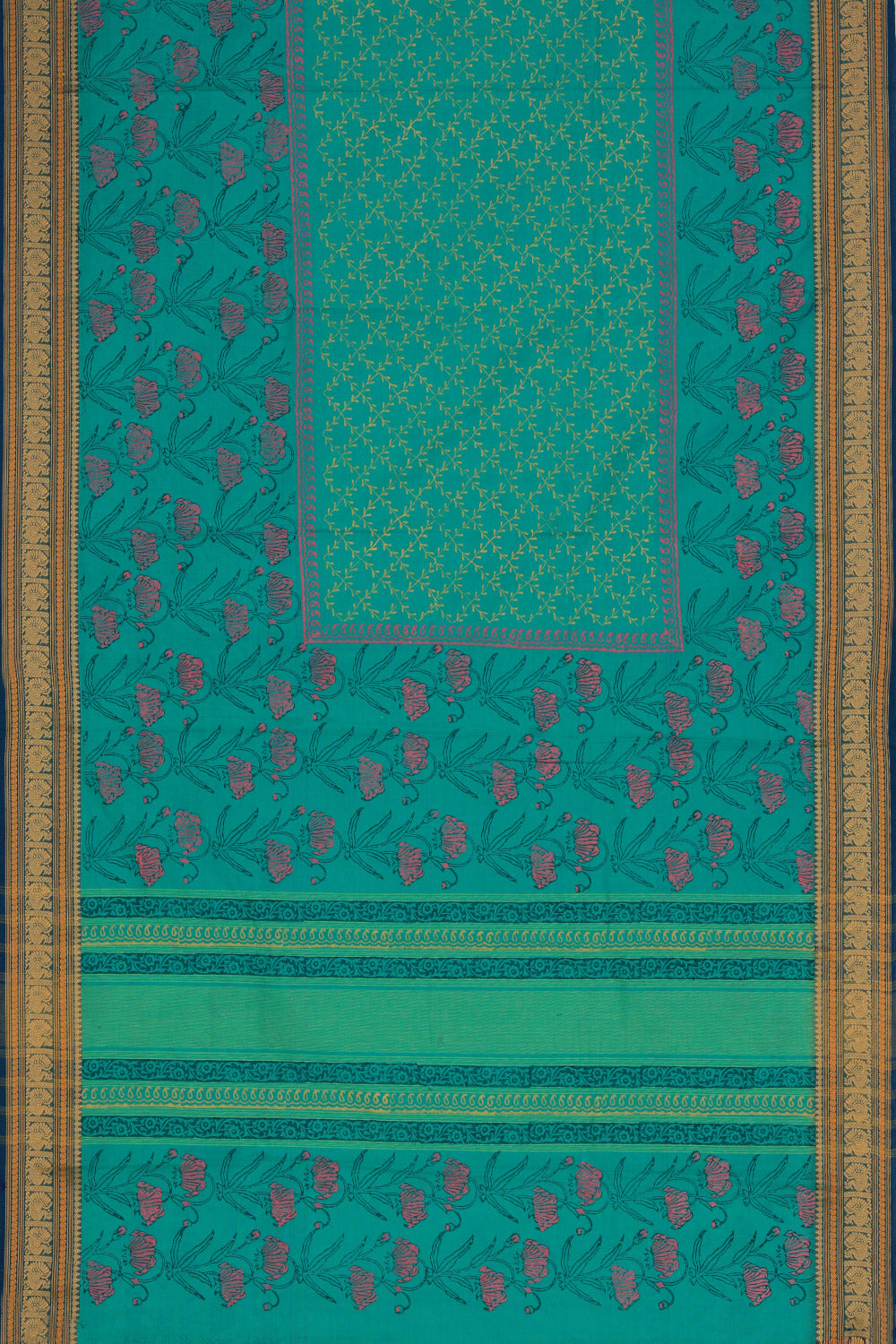 Hand block printed cotton saree