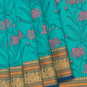 Hand block printed cotton saree