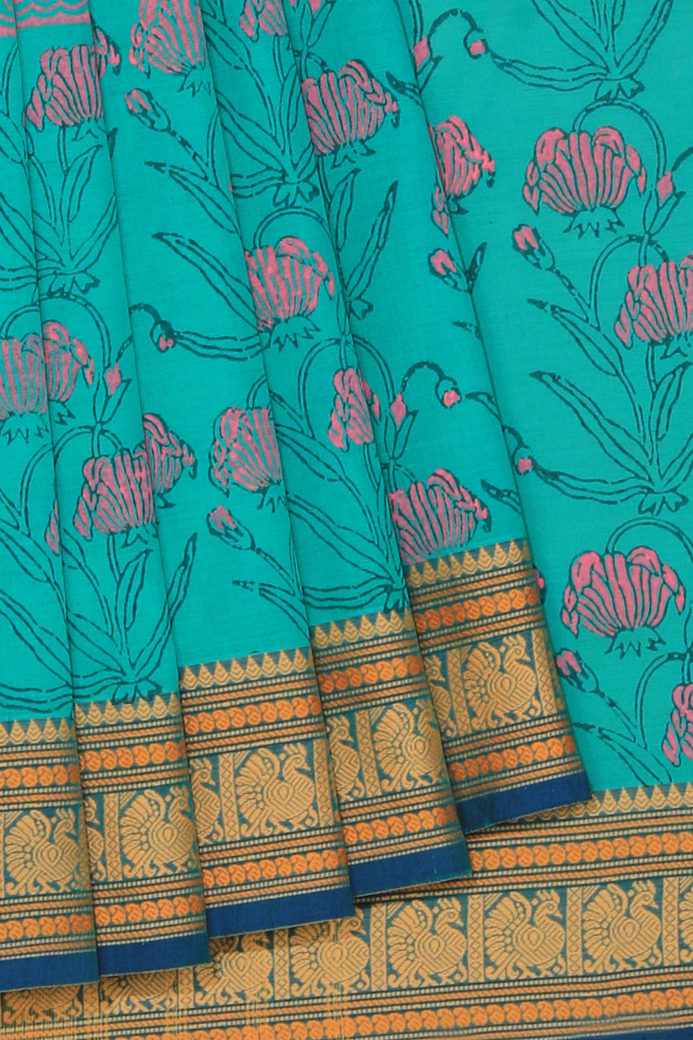 Hand block printed cotton saree