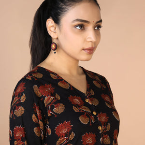 Deep Black Bagru Handblock printed Kurti