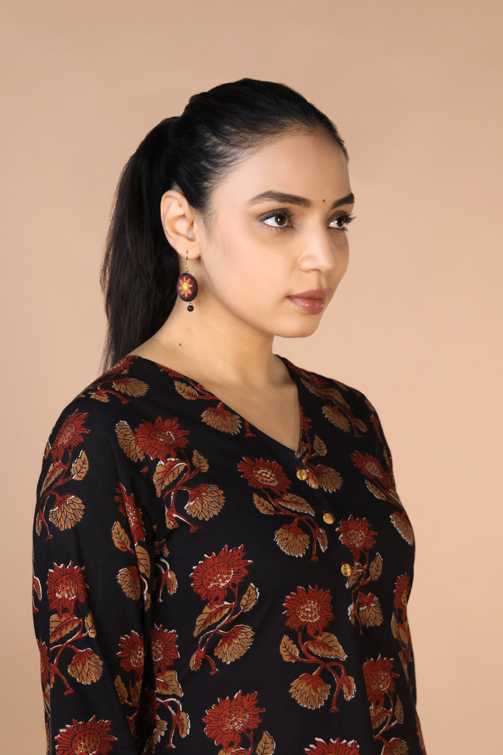 Deep Black Bagru Handblock printed Kurti