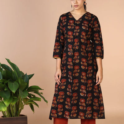 Deep Black Bagru Handblock printed Kurti