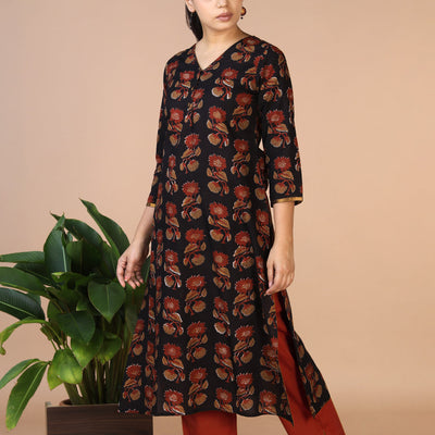 Deep Black Bagru Handblock printed Kurti