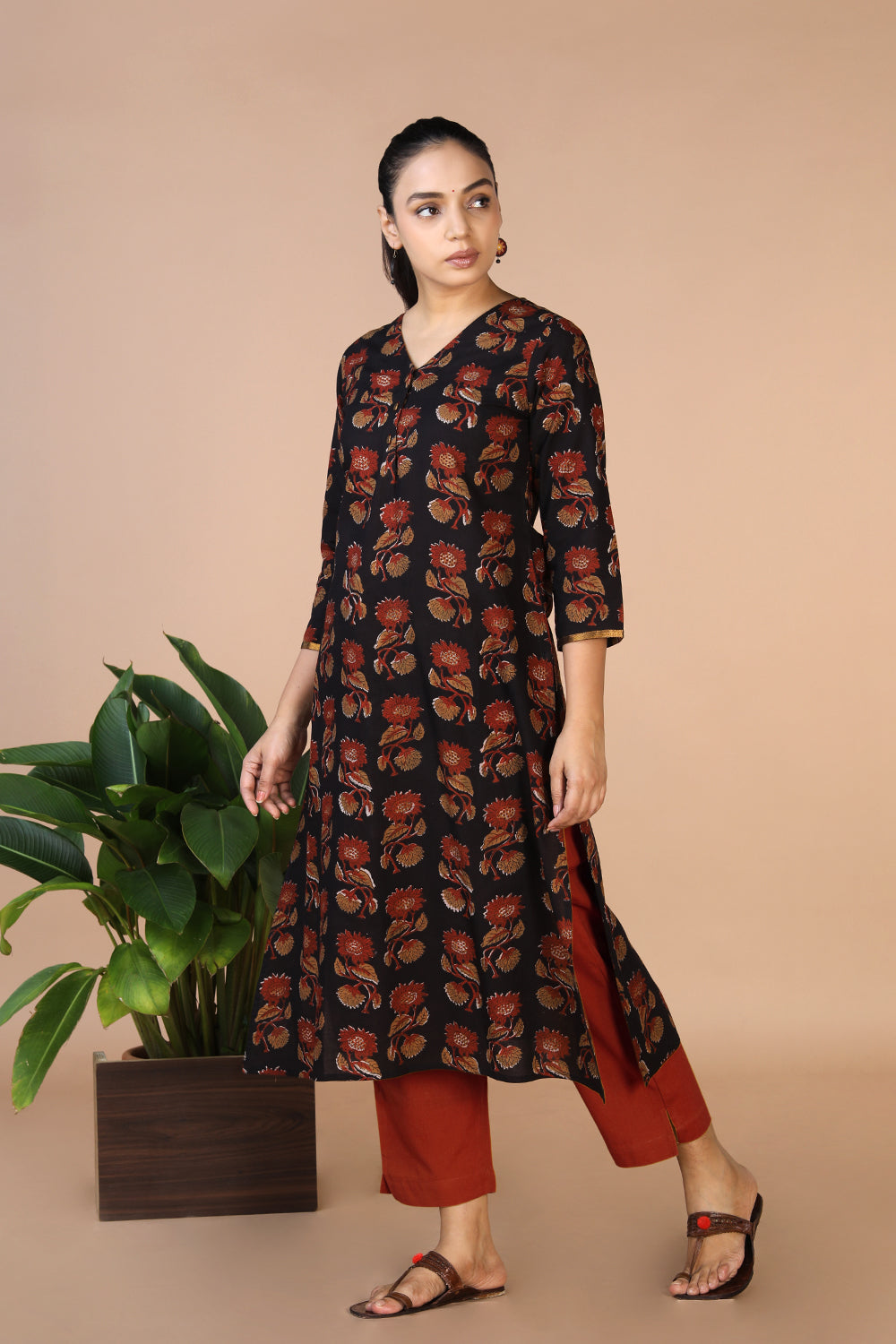 Deep Black Bagru Handblock printed Kurti