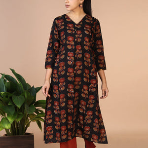 Deep Black Bagru Handblock printed Kurti
