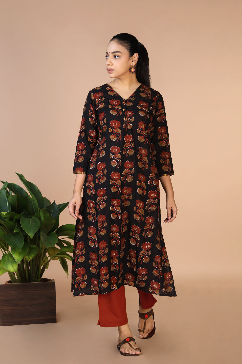 Deep Black Bagru Handblock printed Kurti