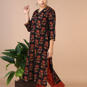 Deep Black Bagru Handblock printed Kurti
