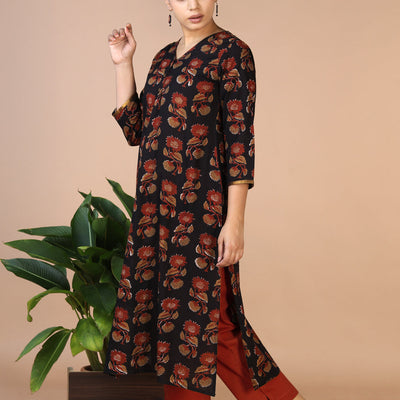 Deep Black Bagru Handblock printed Kurti