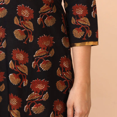 Deep Black Bagru Handblock printed Kurti