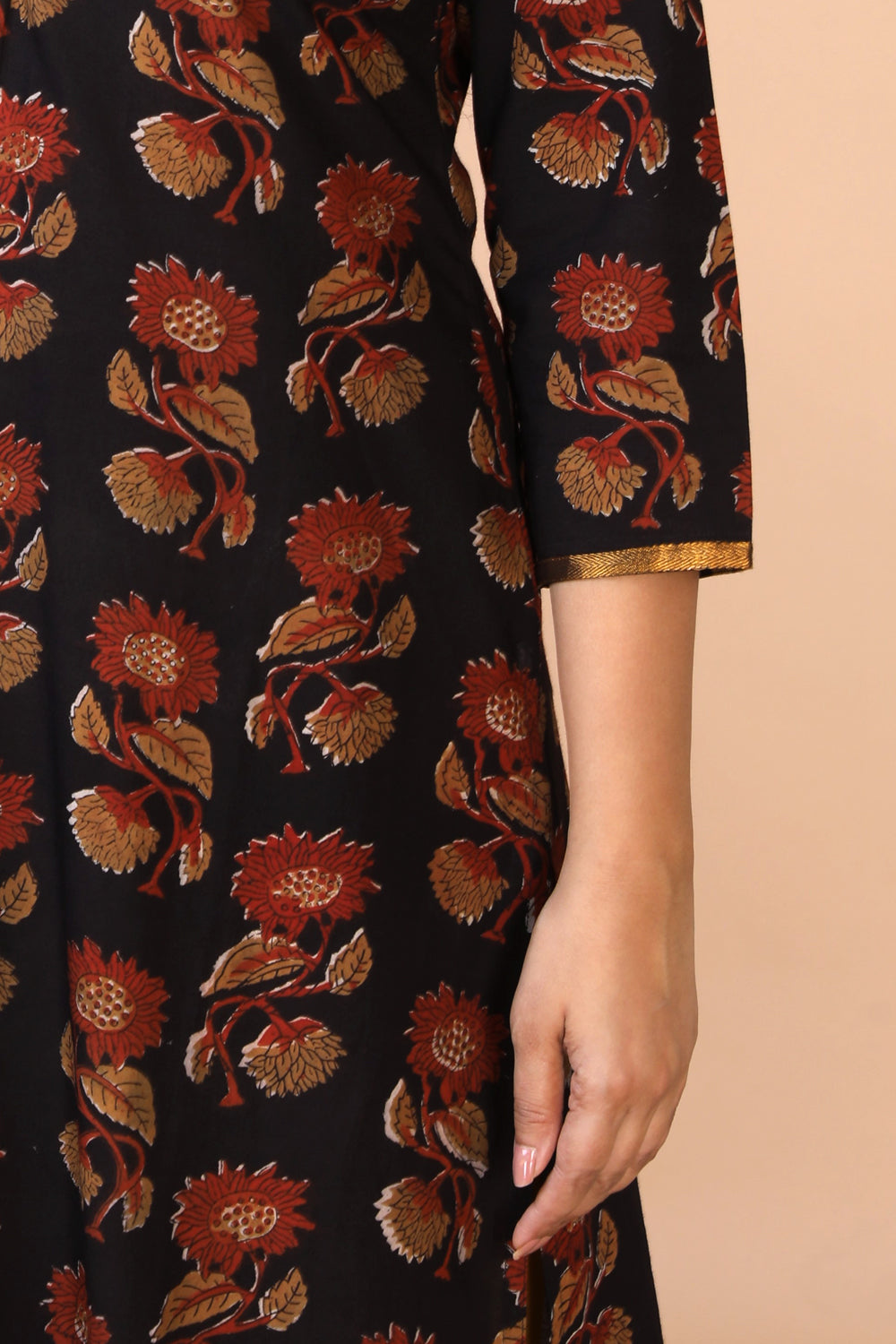 Deep Black Bagru Handblock printed Kurti