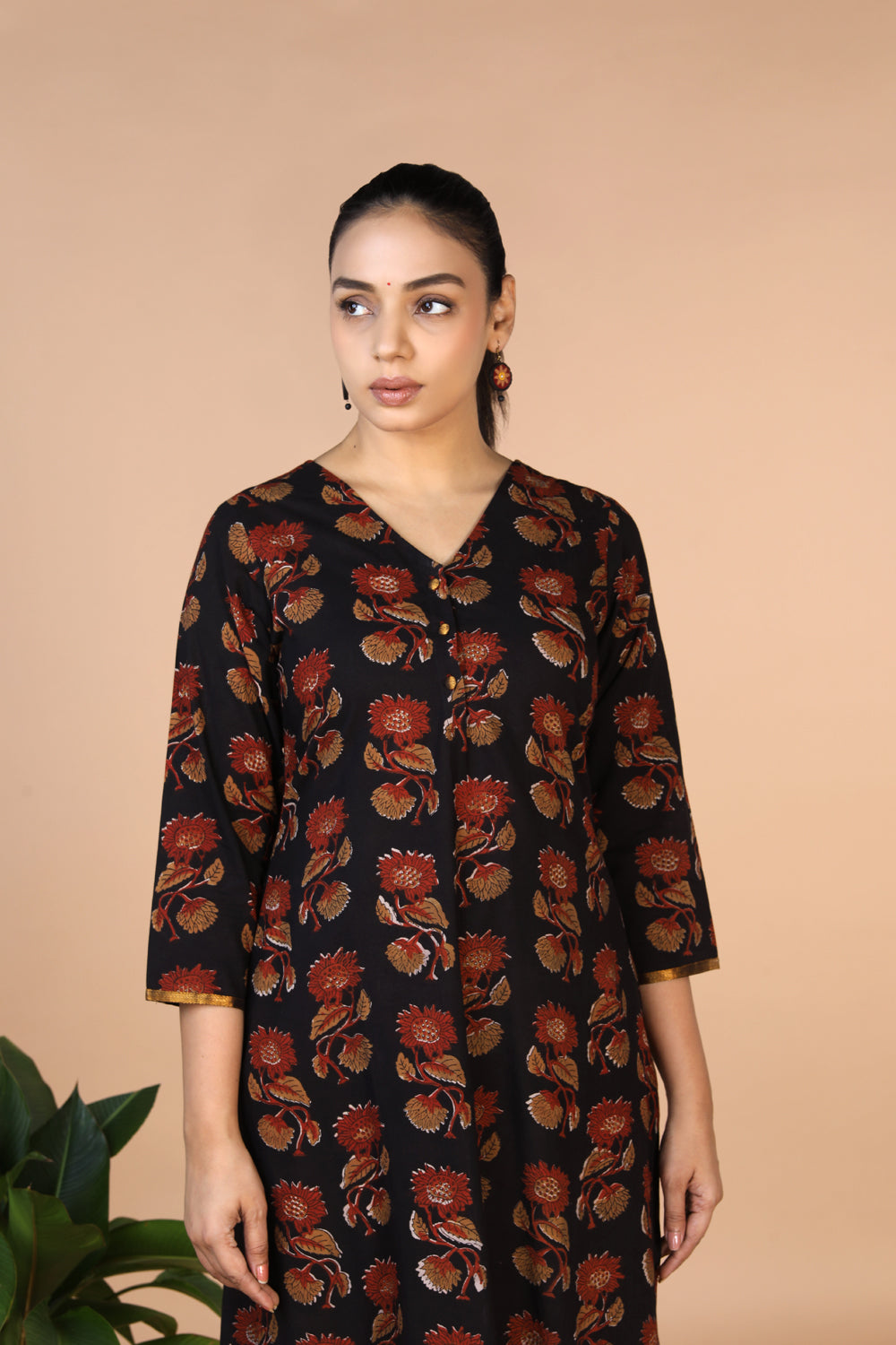 Deep Black Bagru Handblock printed Kurti