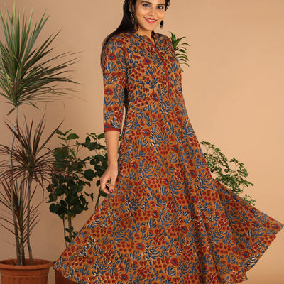 Cotton long handblock printed Bagru dress