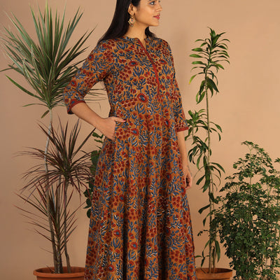 Cotton long handblock printed Bagru dress