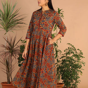 Cotton long handblock printed Bagru dress