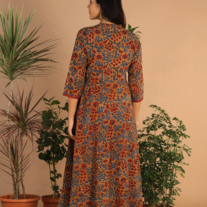 Cotton long handblock printed Bagru dress