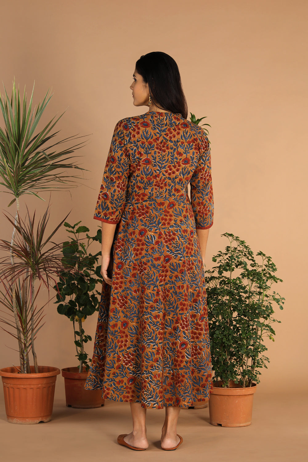 Cotton long handblock printed Bagru dress