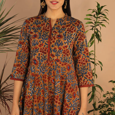 Cotton long handblock printed Bagru dress