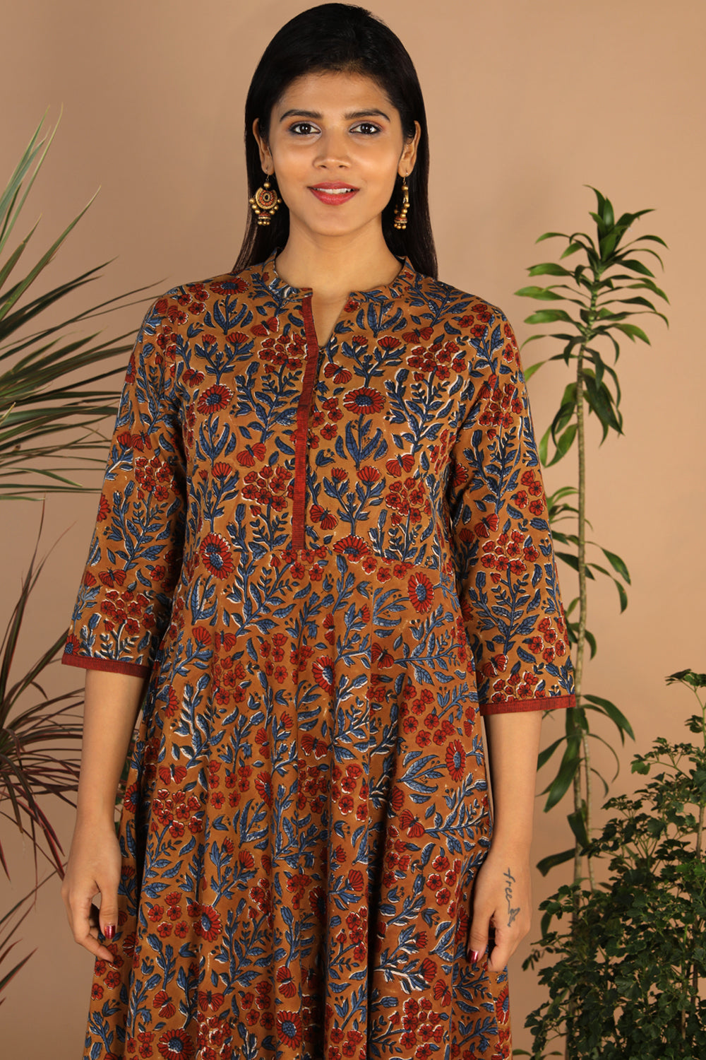 Cotton long handblock printed Bagru dress