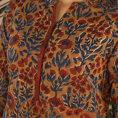 Cotton long handblock printed Bagru dress