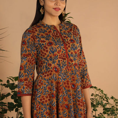 Cotton long handblock printed Bagru dress