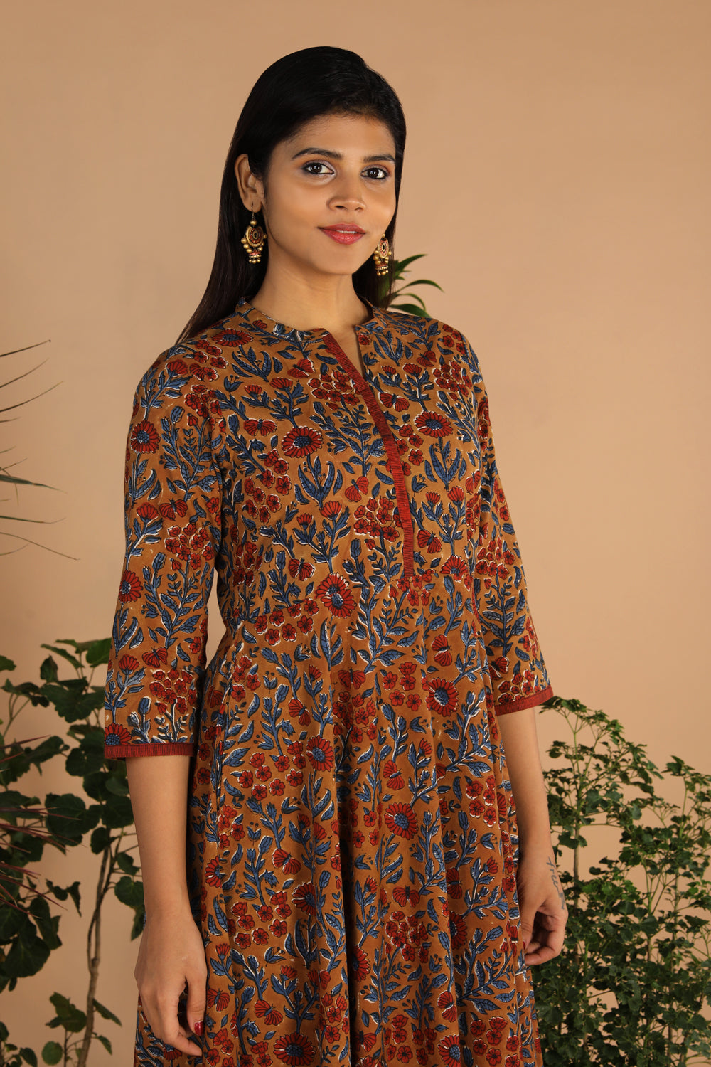 Cotton long handblock printed Bagru dress