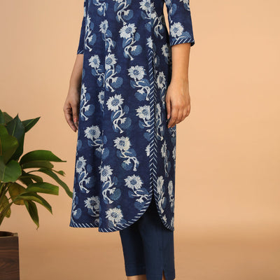 Indigo Bagru Handblock printed Kurta