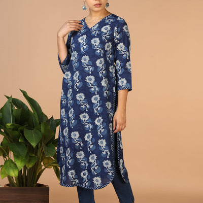Indigo Bagru Handblock printed Kurta