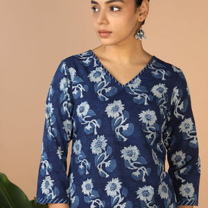 Indigo Bagru Handblock printed Kurta