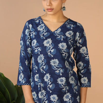 Indigo Bagru Handblock printed Kurta