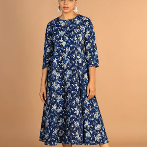Indigo Bagru panelled dress